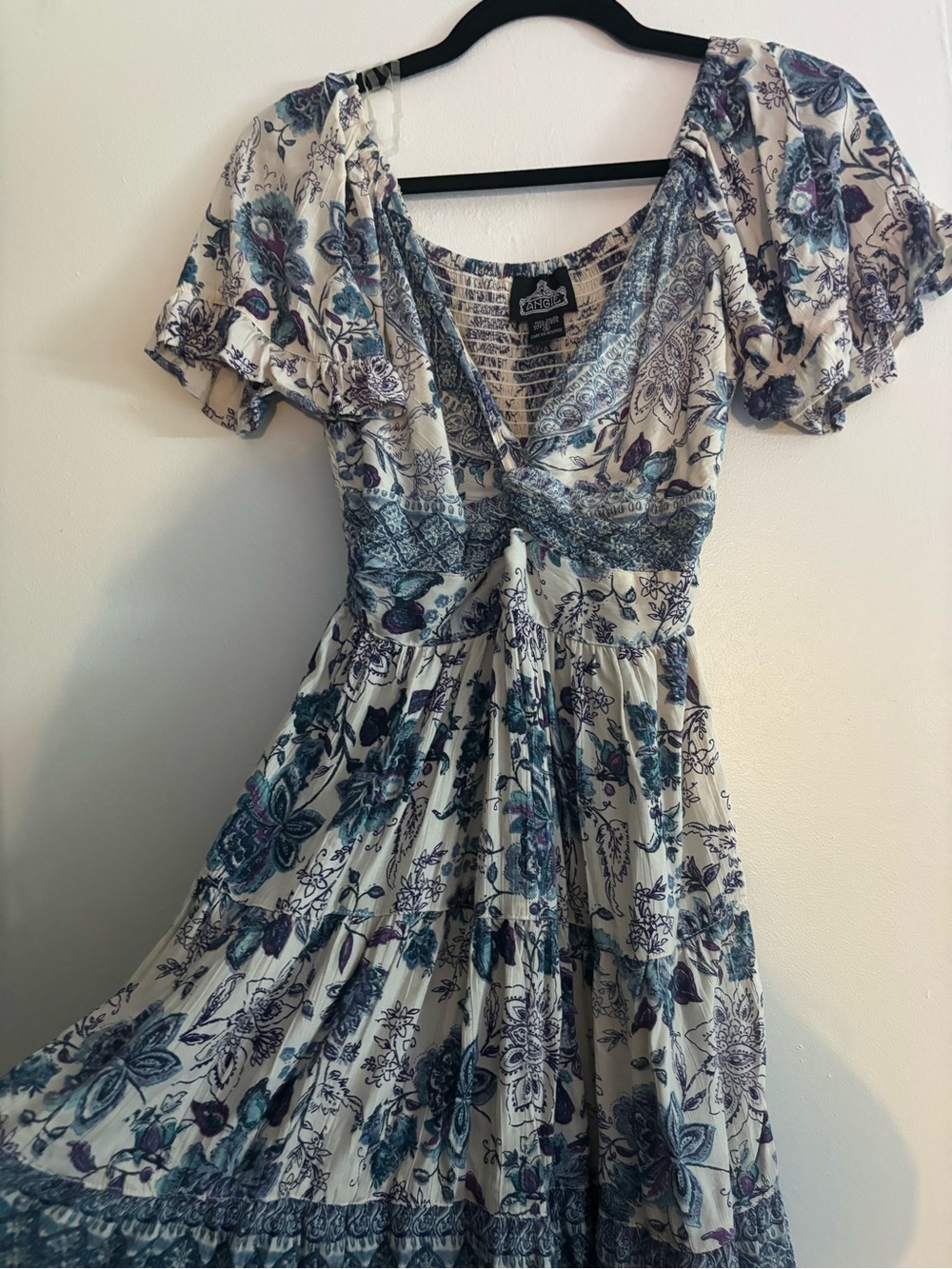 Angie Floral Mini Dress in Cream, Blue, and Purple